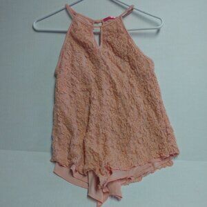 Social Teen Salmon lace lined keyhole tank top blouse XL